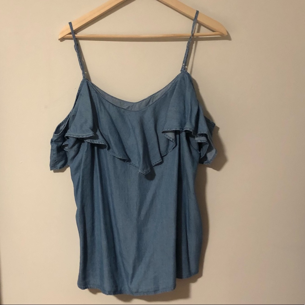 Chambray open shoulder top